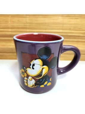 Minnie Mouse Mug Cup Holding A Daisy 2 Tone Purple out and Red Inside